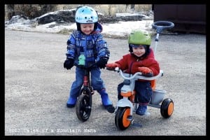 Two happy boys on their bikes