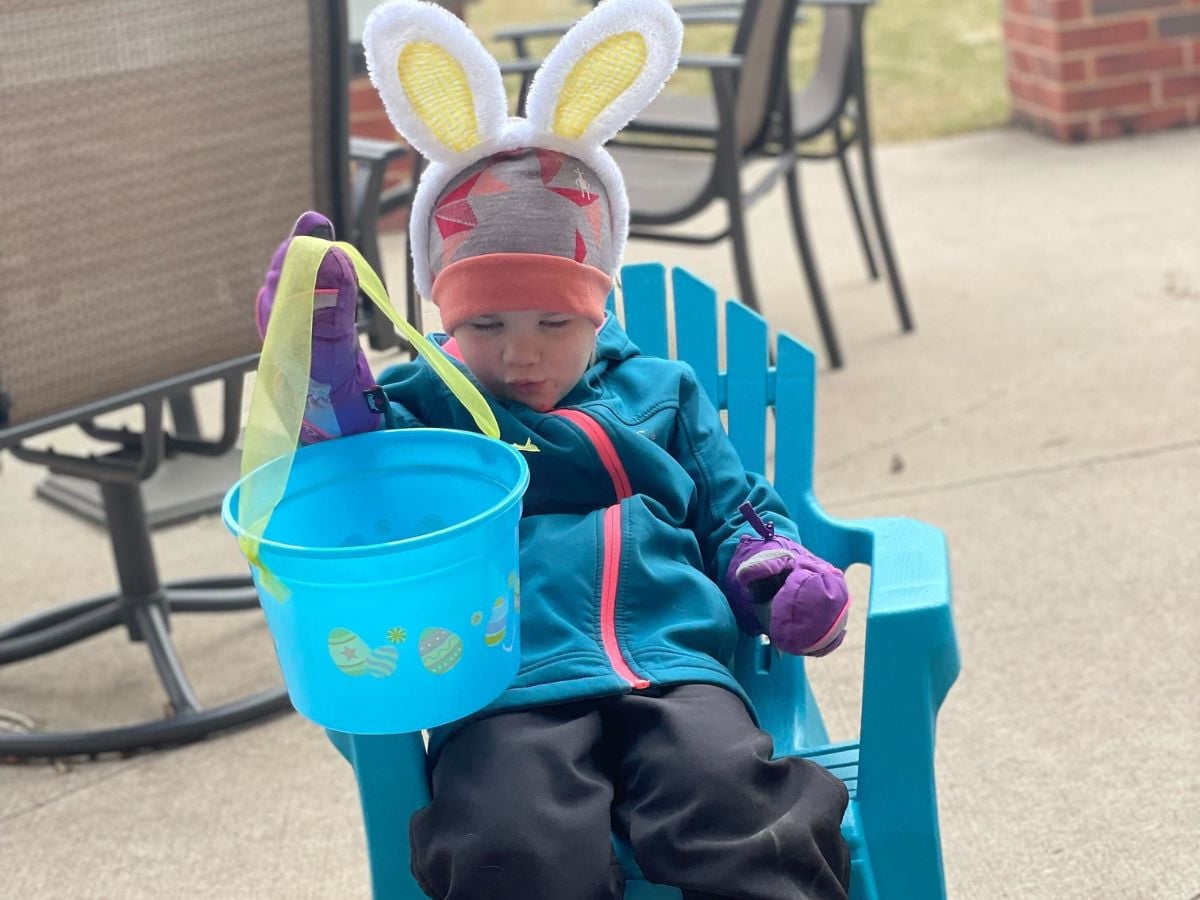 Easter Baskets for Outdoor Kids - Horizontal 3 Little boy in bunny ears with his easter basket