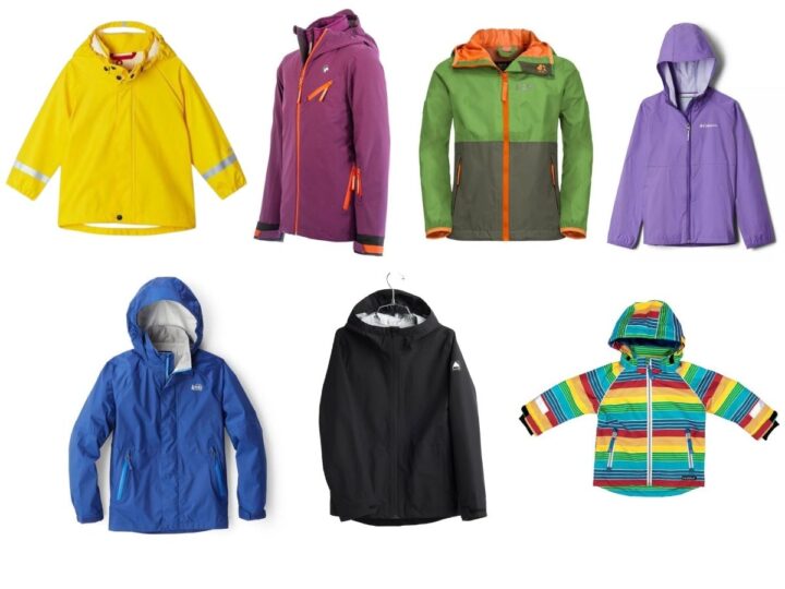 Overview photo of the best rain jackets for kids.