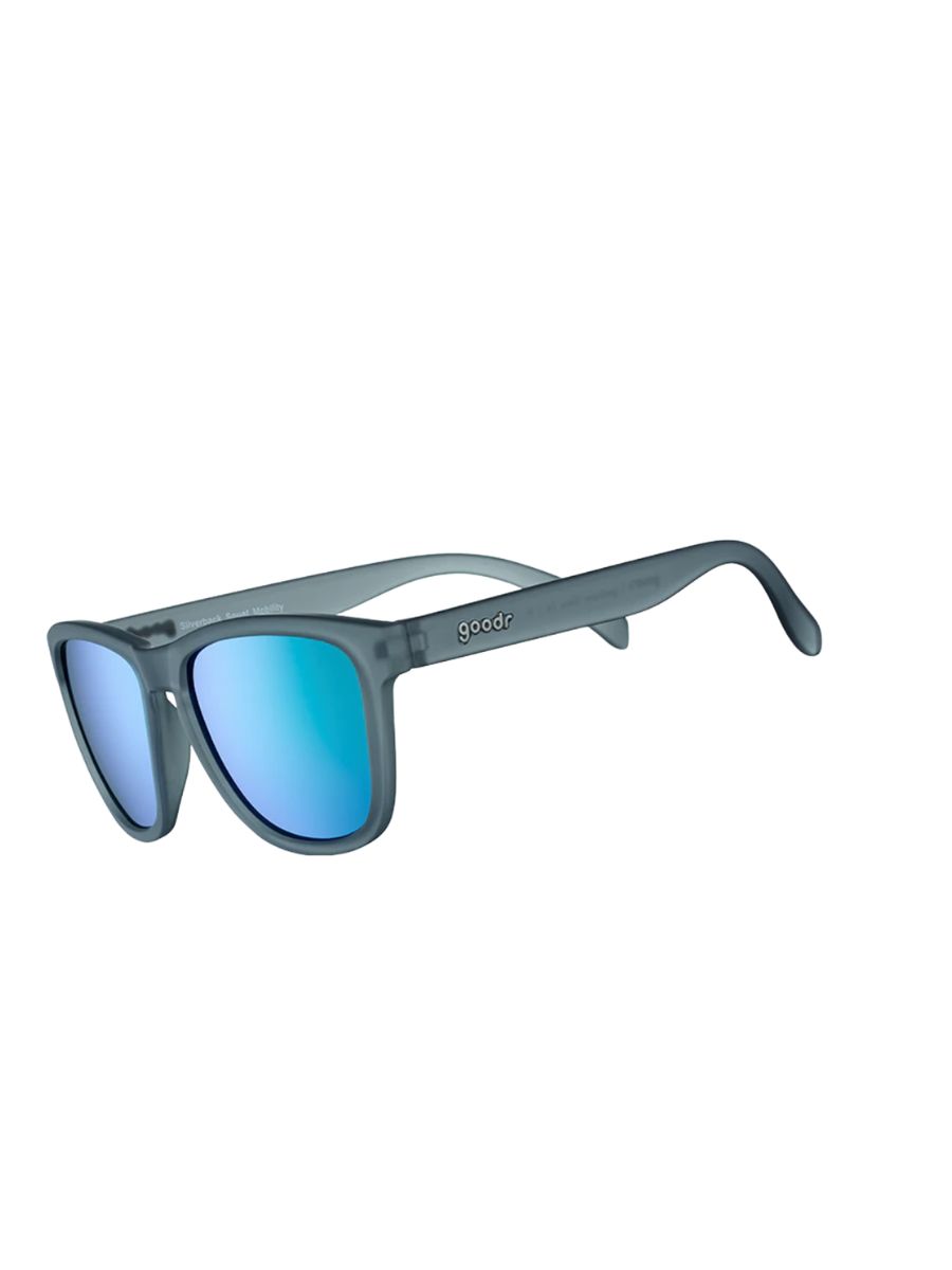 Grey sunglasses with reflective lenses