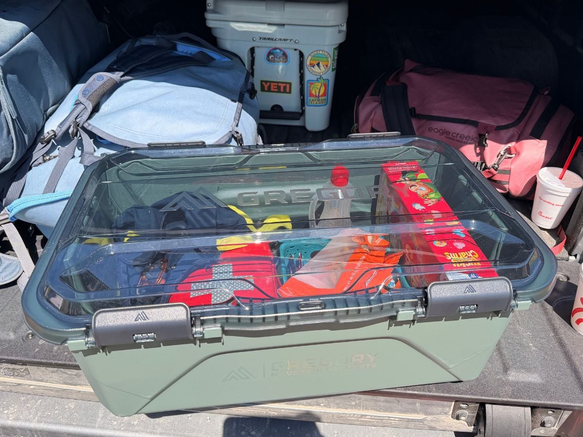 gregorybox Gregory Alpaca Gear box on a tailgate.