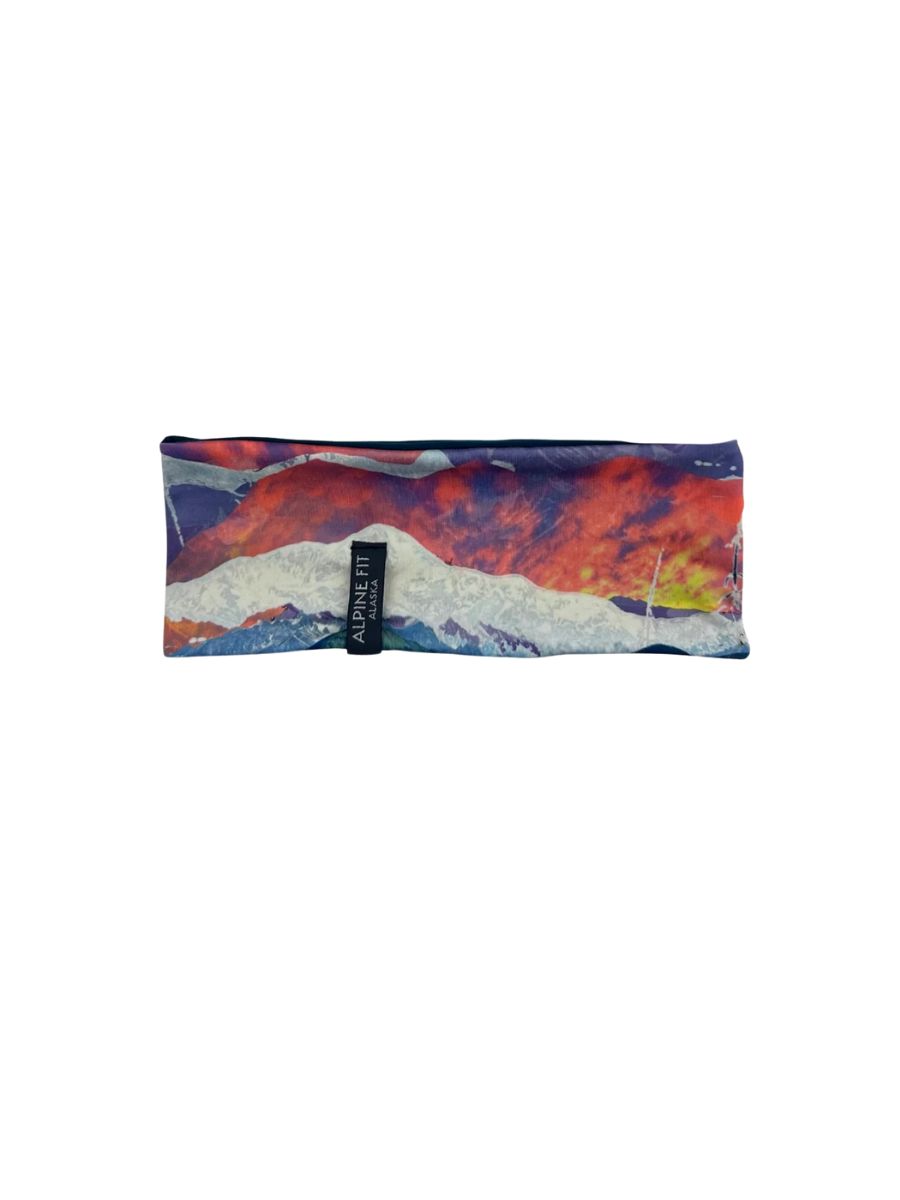 A stock image of a headband with mountain designs on it.