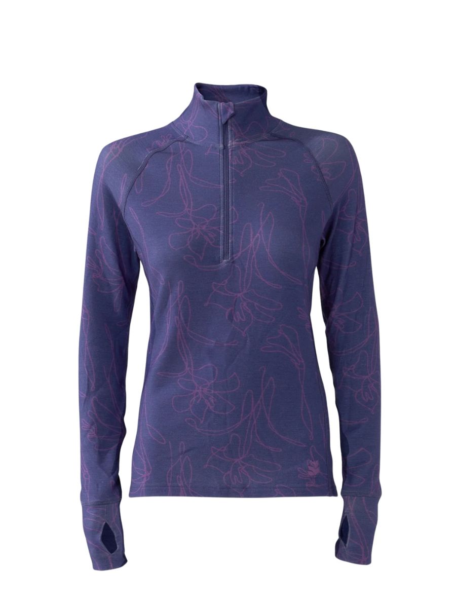 A stock image of a purple long-sleeved half-size sweather