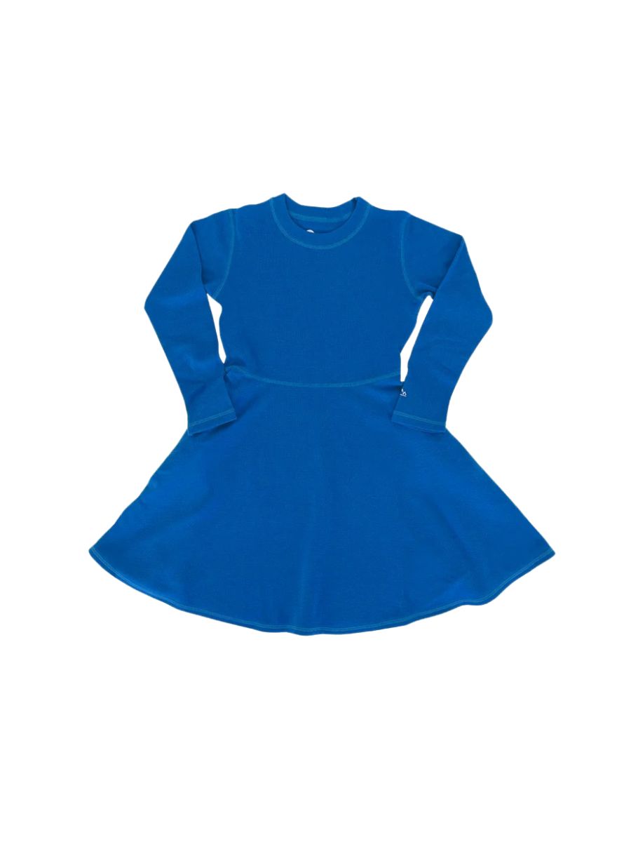 A long-sleeved blue dress stock photo