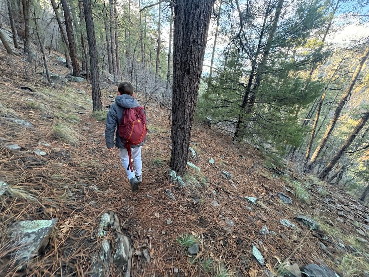 Kid hiking neurodivergence neurodiverse boy leading a hike in the forest